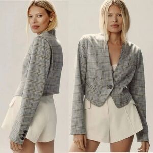 ANTHROPOLOGIE By Anthropologie Cropped Knit Tuxedo Blazer Gray Beige Size 16